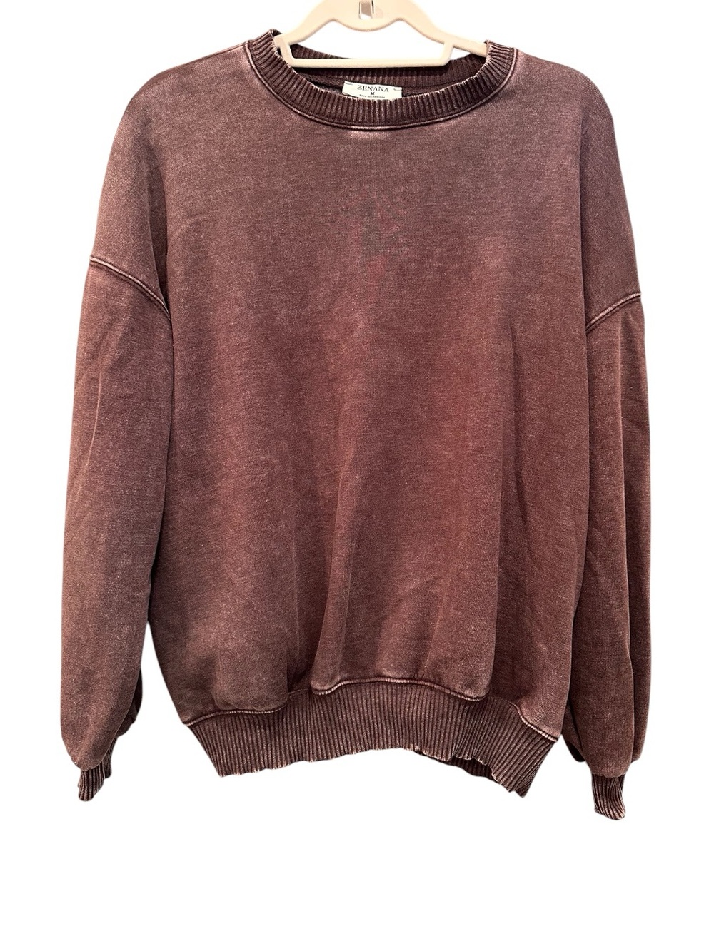 Zenana Outfitters Acid Washed Crewneck Sweatshirt Soft Cozy Fall Sz M